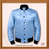 Varsity Light Blue Satin Baseball Letterman Streetwear Jacket Varsity Men's Women's Kid's Letterman collage jackets