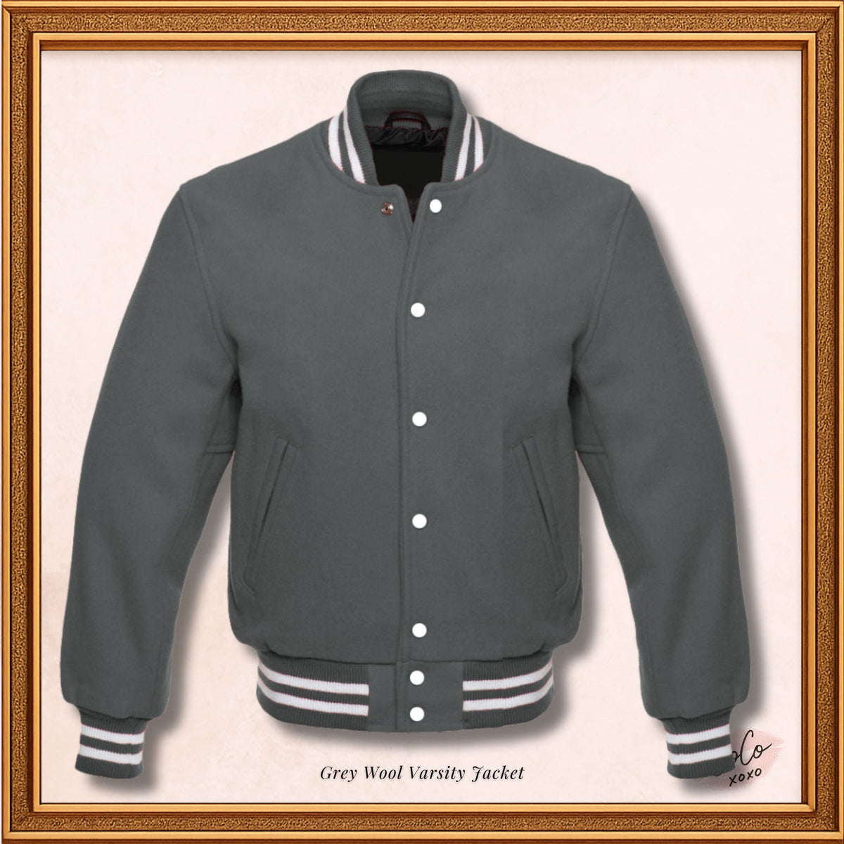 Graue Collegejacke aus Wolle