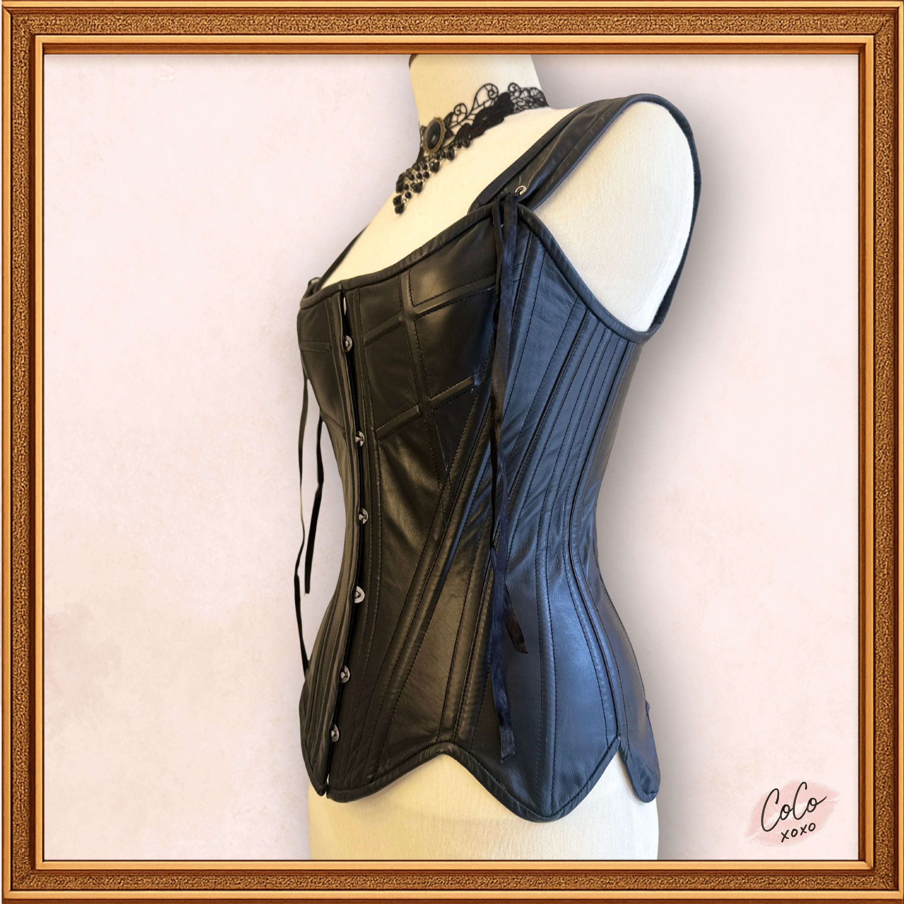 Overbust Black Leather Outwear Corset with Straps