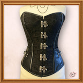 Overbust Black Brocade Leather Waist Cincher Corset