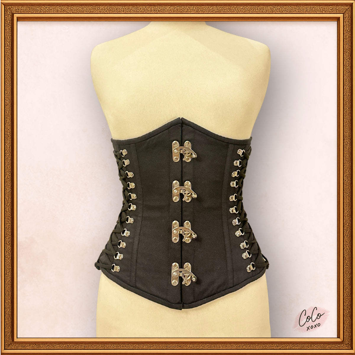 Women Underbust Black Cotton Steampunk Bustier Corset