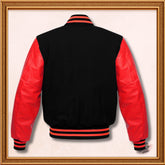 Men’s Red and Black Varsity Jacket, Varsity Jacket with Black Wool and Red Leather Sleeves Children’s Baseball Jacket Women