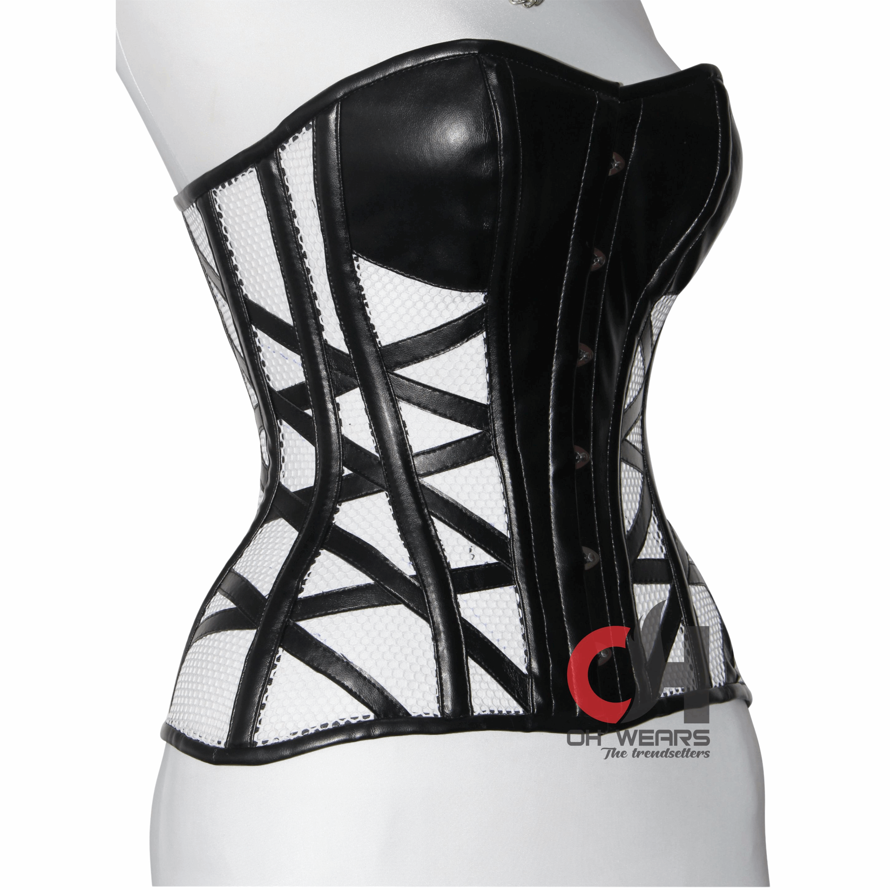 Heavy Duty Steel Boned Over Bust Waist Training Black Faux Leather Mesh Truly Waist Trainer Corsets