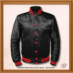 Varsity Black Satin Baseball Letterman Mid-Season Streetwear Varsity Jacket Varsity Men's Women's Kid's Letterman collage jackets