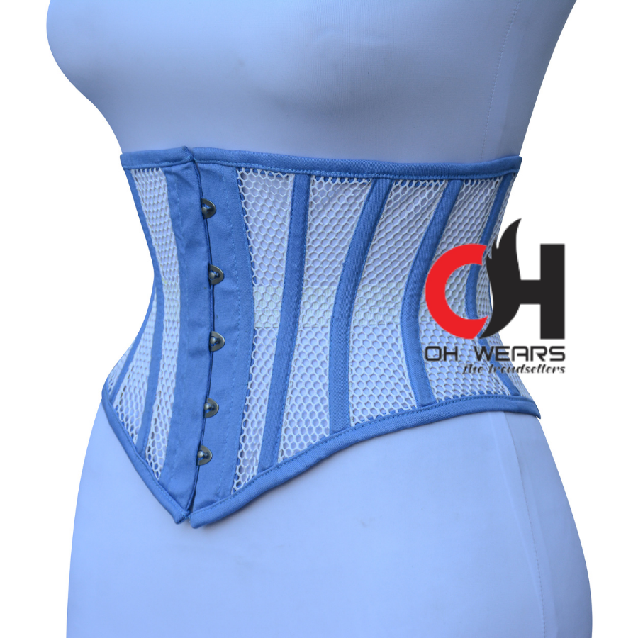 Women White Mesh Cotton Underbust Corset Steampunk Waist Cincher