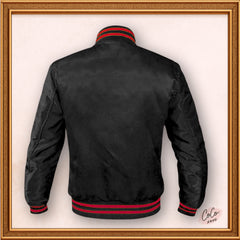 Varsity Black Satin Baseball Letterman Mid-Season Streetwear Varsity Jacket Varsity Men's Women's Kid's Letterman collage jackets