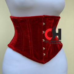 Women Red Velvet Underbust Corset Steel Boned Waist Trainer