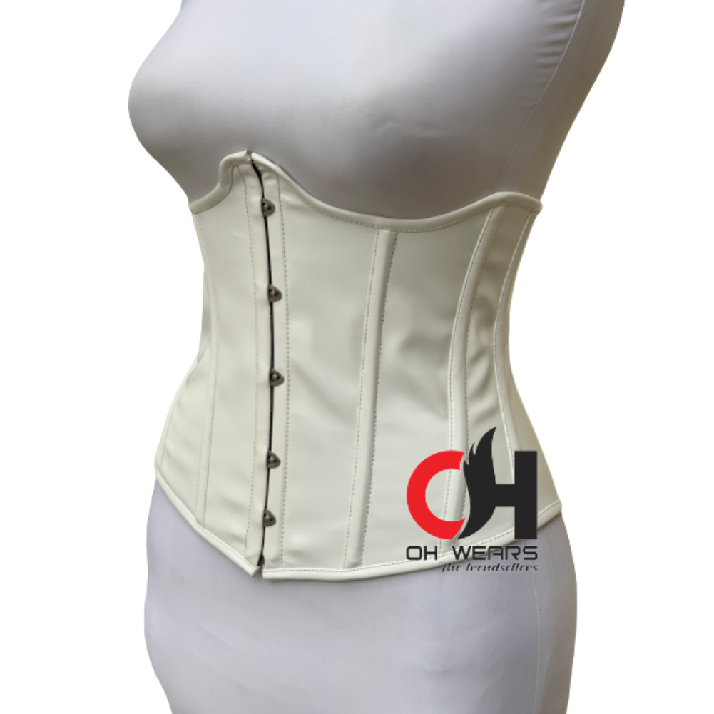 White PVC Underbust Corset Steel Boned Shapewear