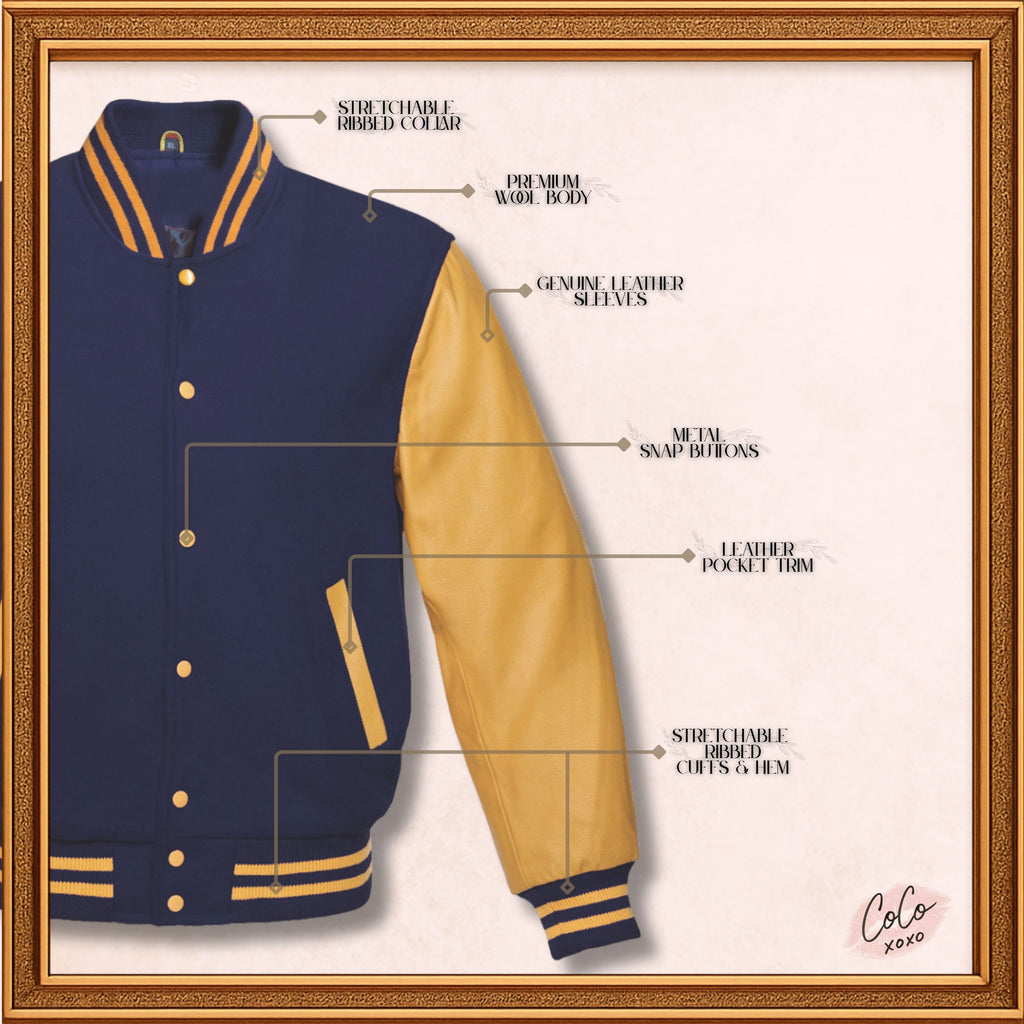Brown Wool and Genuine Yellow Leather Sleeves Varsity Jacket
