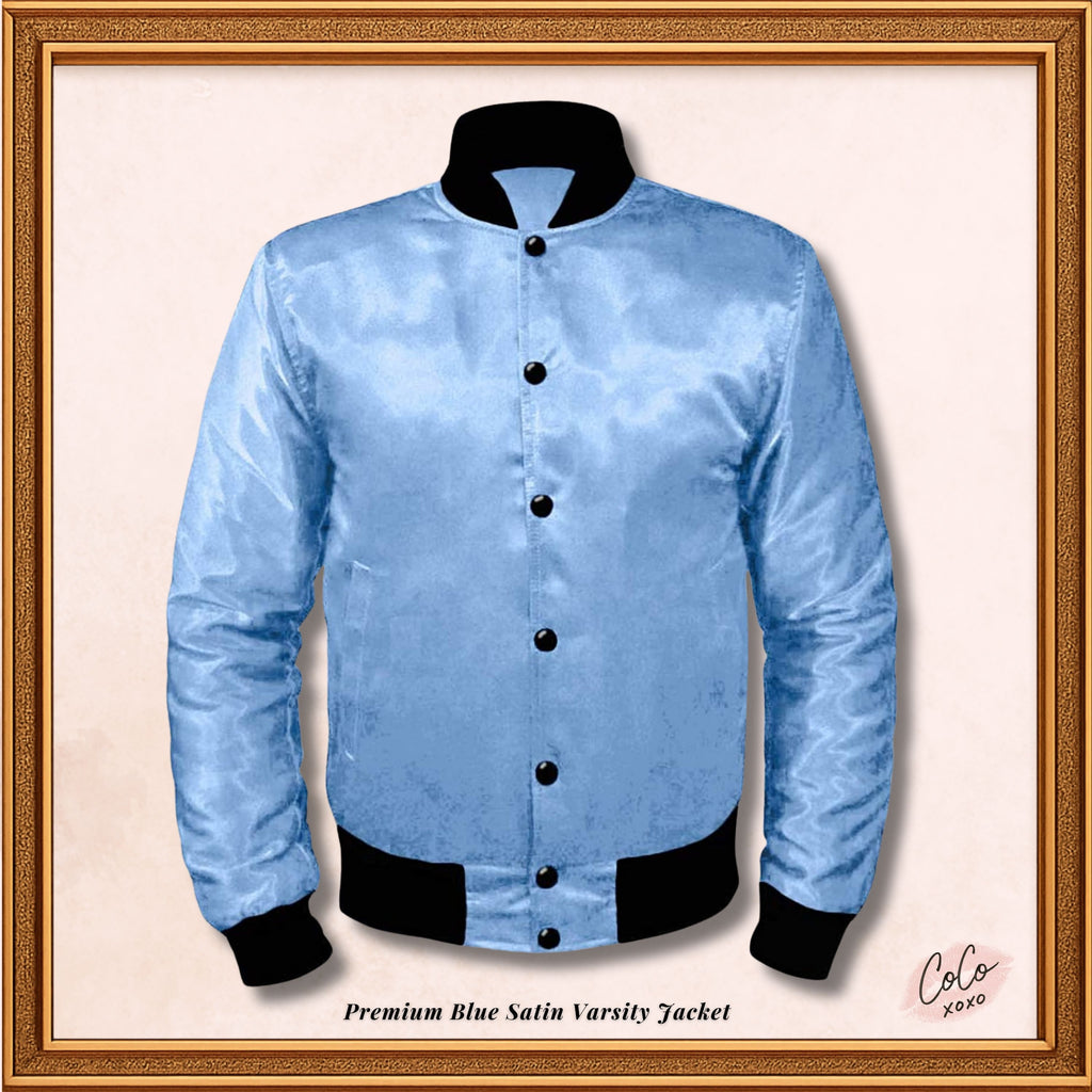 Varsity Light Blue Satin Baseball Letterman Streetwear Jacket Varsity Men's Women's Kid's Letterman collage jackets