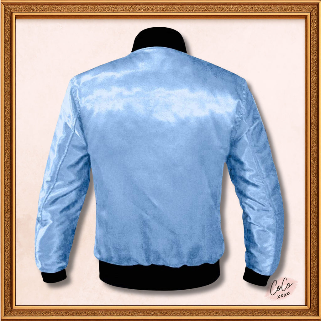 Varsity Light Blue Satin Baseball Letterman Streetwear Jacket Varsity Men's Women's Kid's Letterman collage jackets