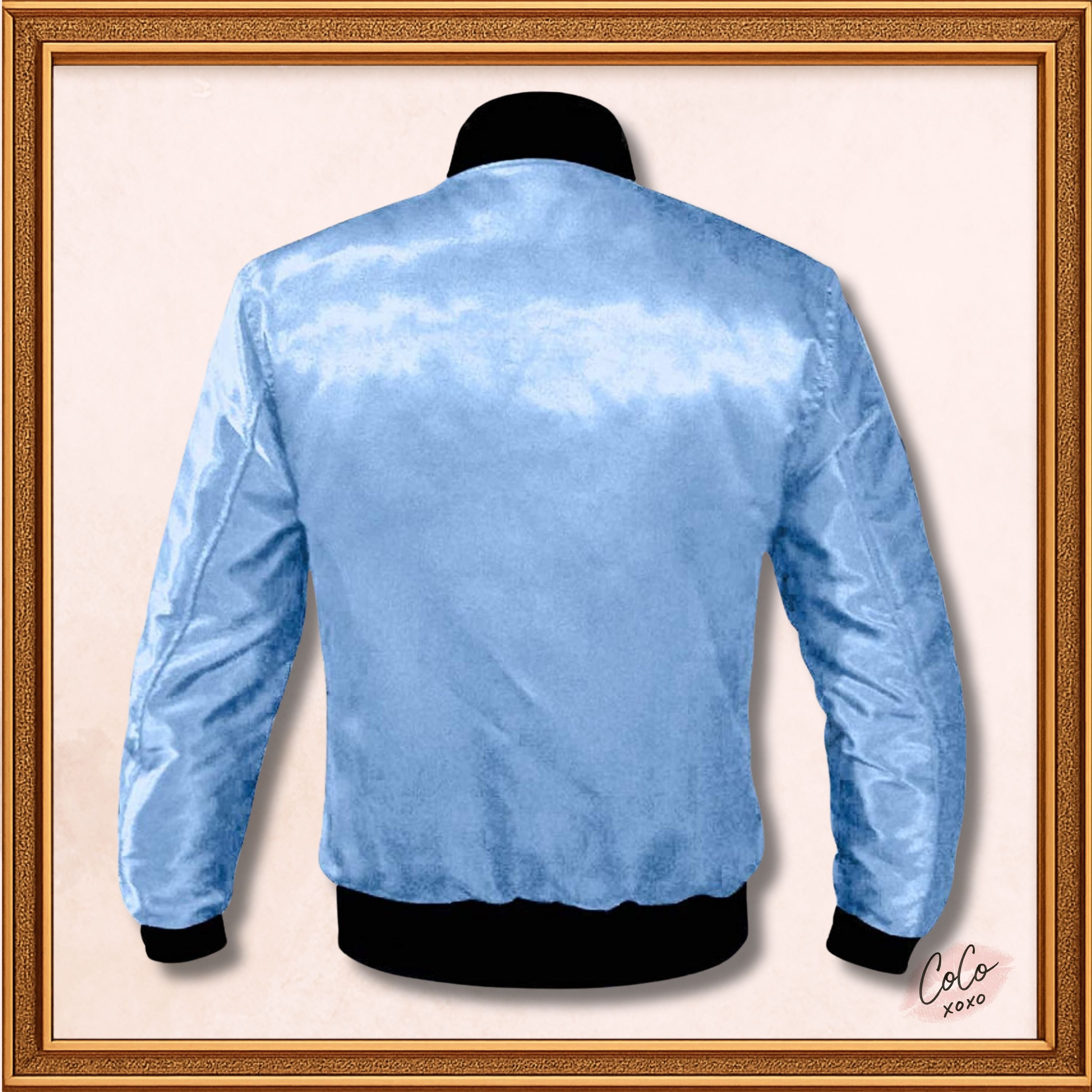 Varsity Light Blue Satin Baseball Letterman Streetwear Jacket Varsity Men's Women's Kid's Letterman collage jackets