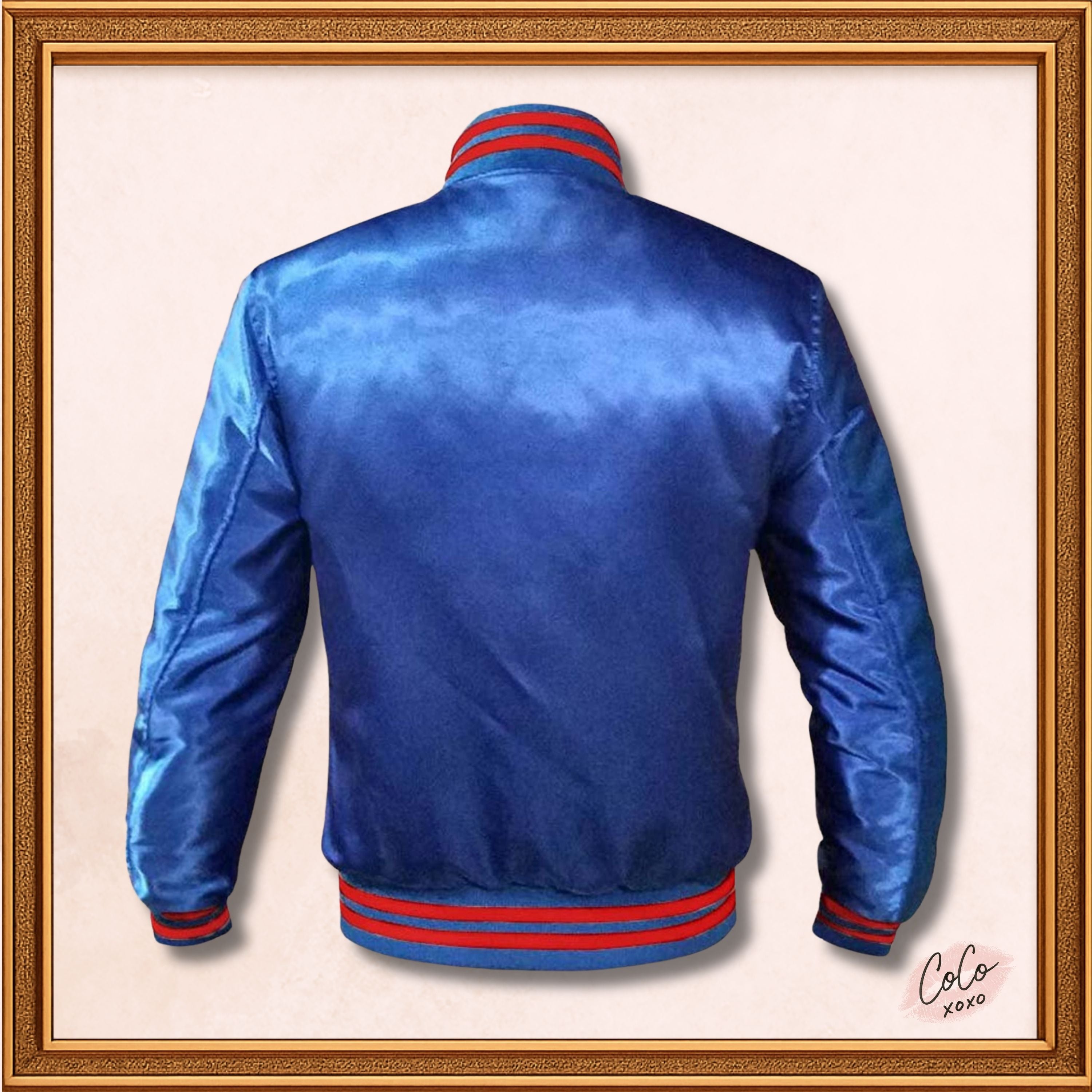 Varsity Blue Satin Baseball Letterman Mid-Season Streetwear Varsity Jacket Varsity Men's Women's Kid's Letterman collage jackets