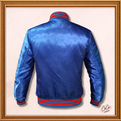 Varsity Blue Satin Baseball Letterman Mid-Season Streetwear Varsity Jacket Varsity Men's Women's Kid's Letterman collage jackets