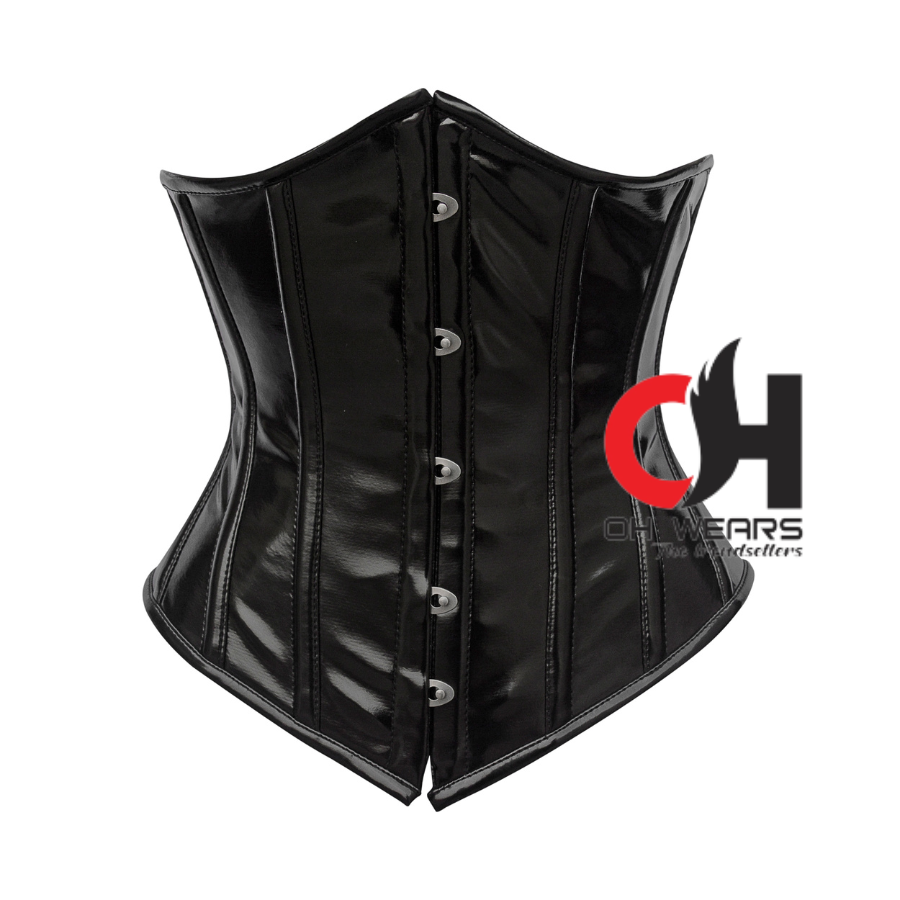 Black PVC Underbust Steel Boned Corset Waist Trainer