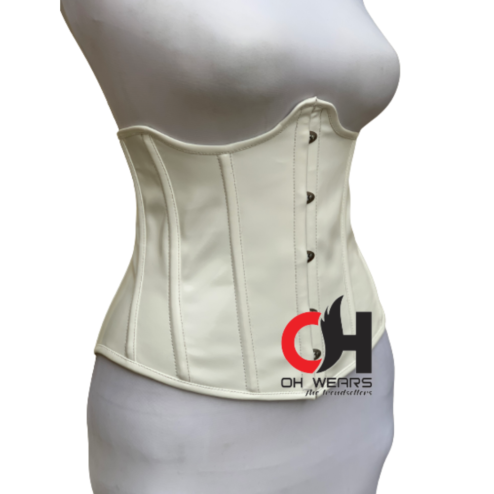 White PVC Underbust Corset Steel Boned Shapewear