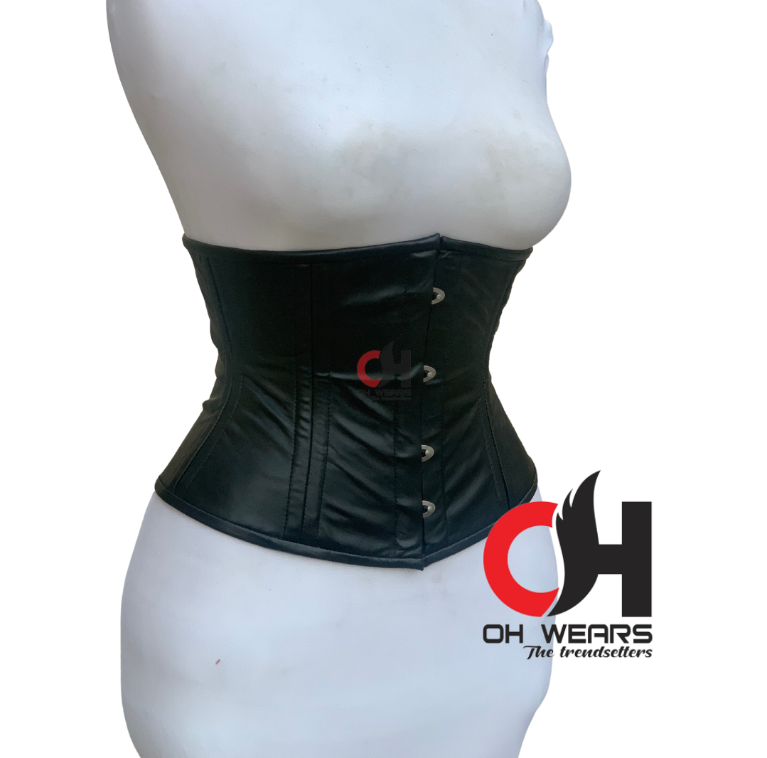 Black Leather Underbust Steel Boned Cotset