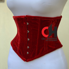 Women Red Velvet Underbust Corset Steel Boned Waist Trainer