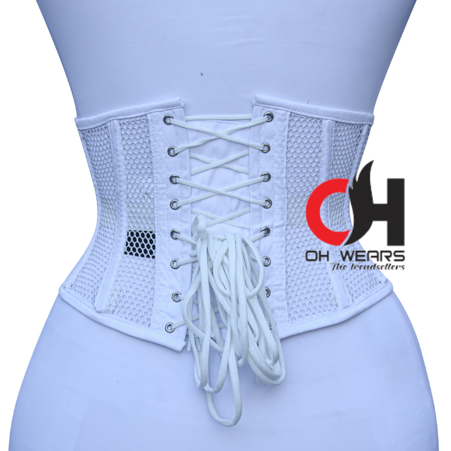 Women White Mesh Underbust Corset Steel Boned Waist Cincher Trainer