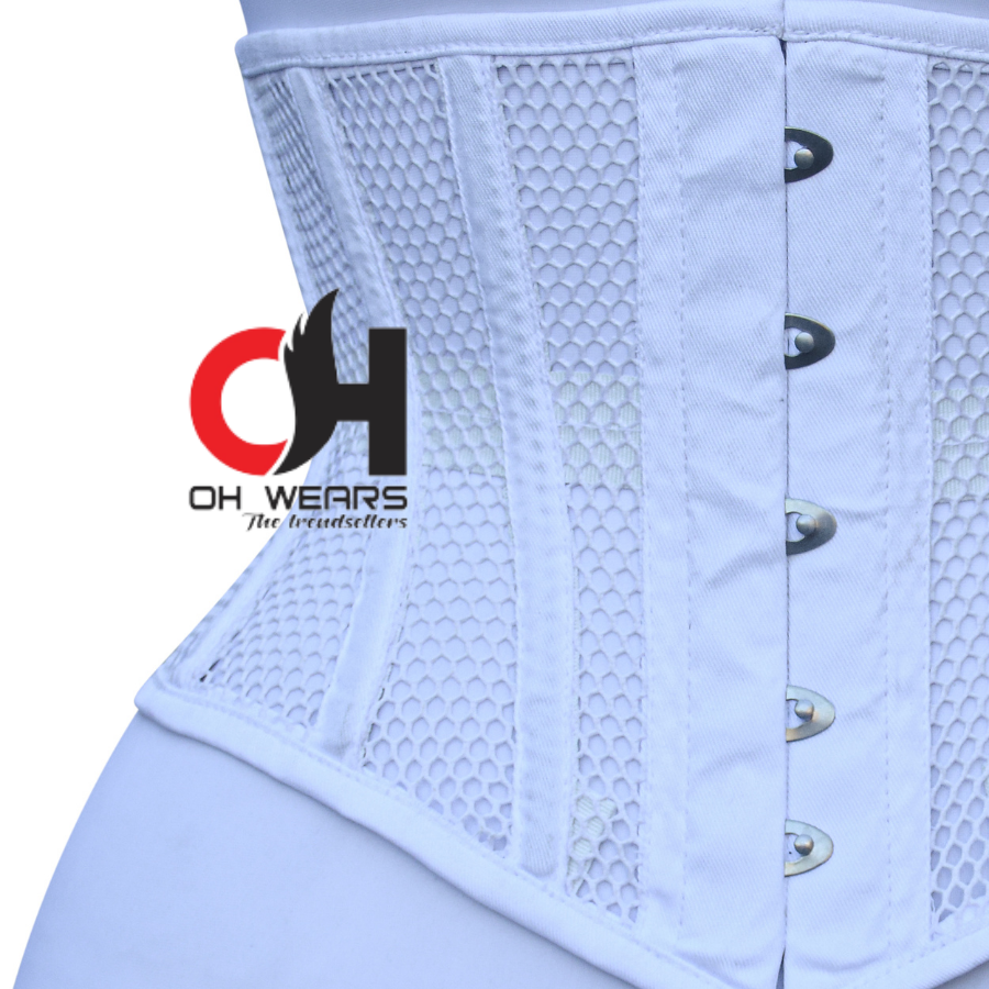 Women White Mesh Underbust Corset Steel Boned Waist Cincher Trainer