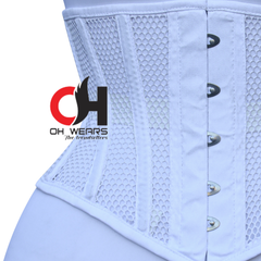 Women White Mesh Underbust Corset Steel Boned Waist Cincher Trainer