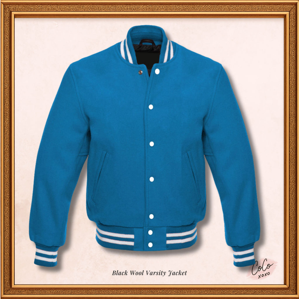 Men's Blue Wool Varsity jacket with White Ribs