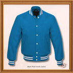 Men's Blue Wool Varsity jacket with White Ribs