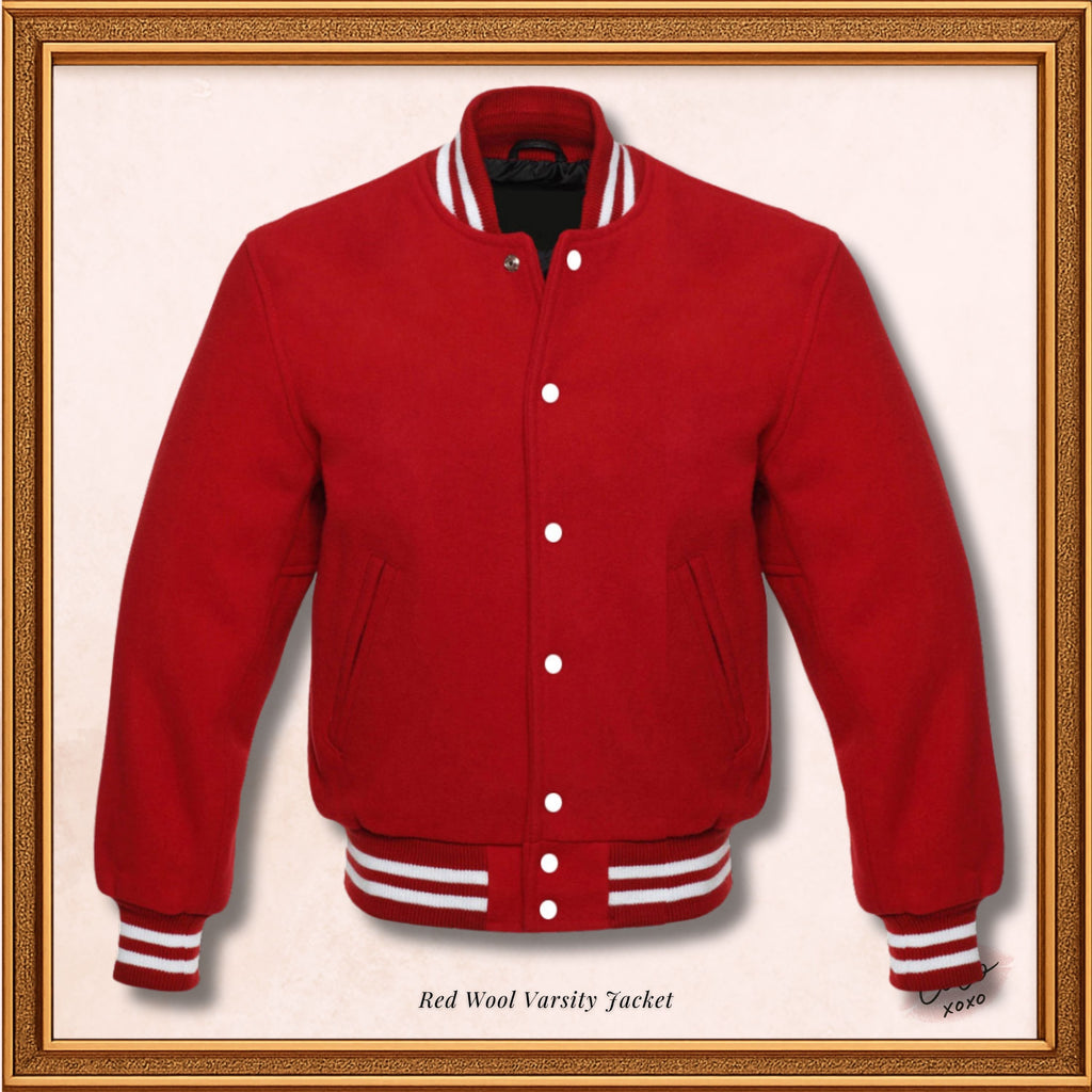 Unisex Red Full Wool Varsity jacket with White Ribs