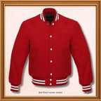 Unisex Red Full Wool Varsity jacket with White Ribs