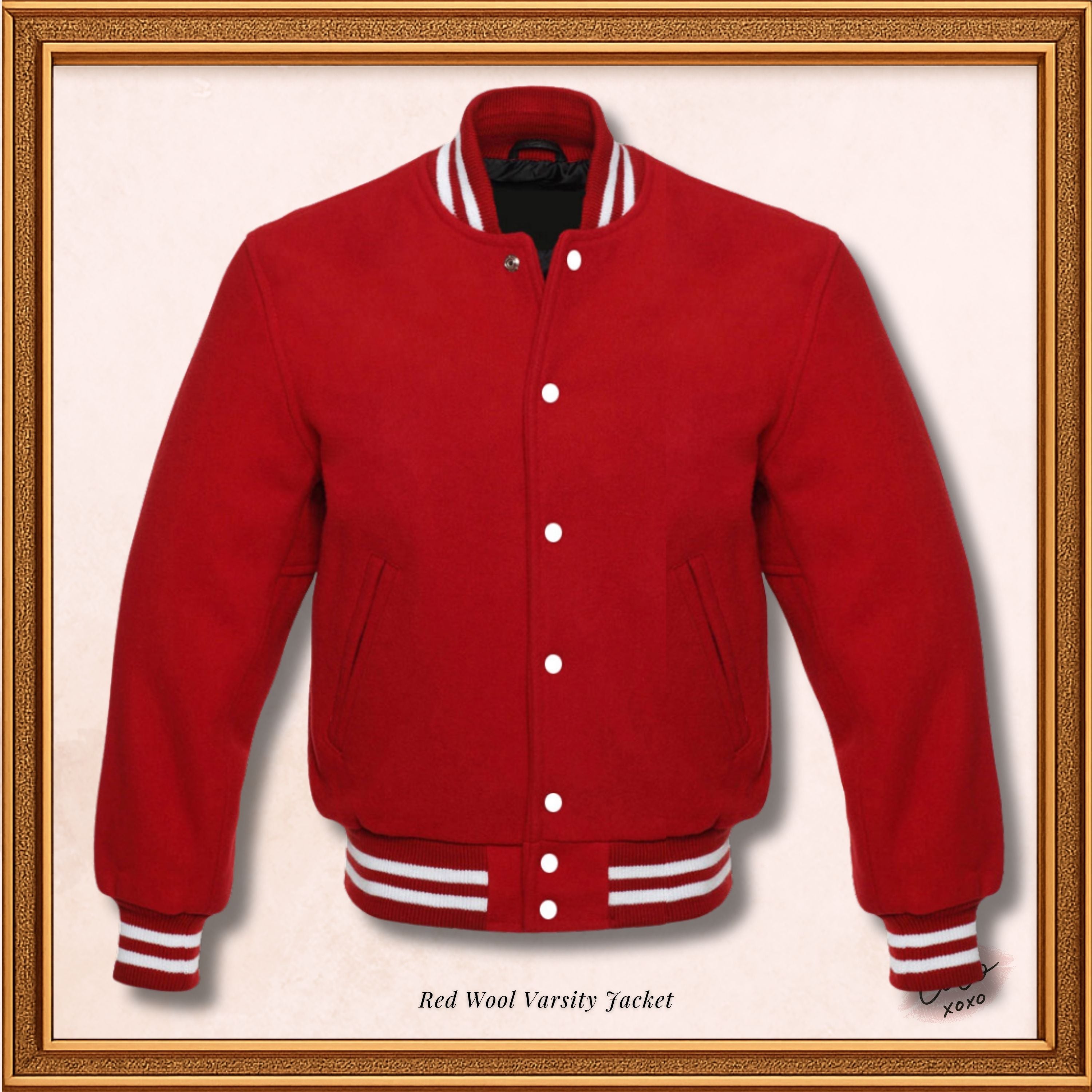 Unisex Red Full Wool Varsity jacket with White Ribs