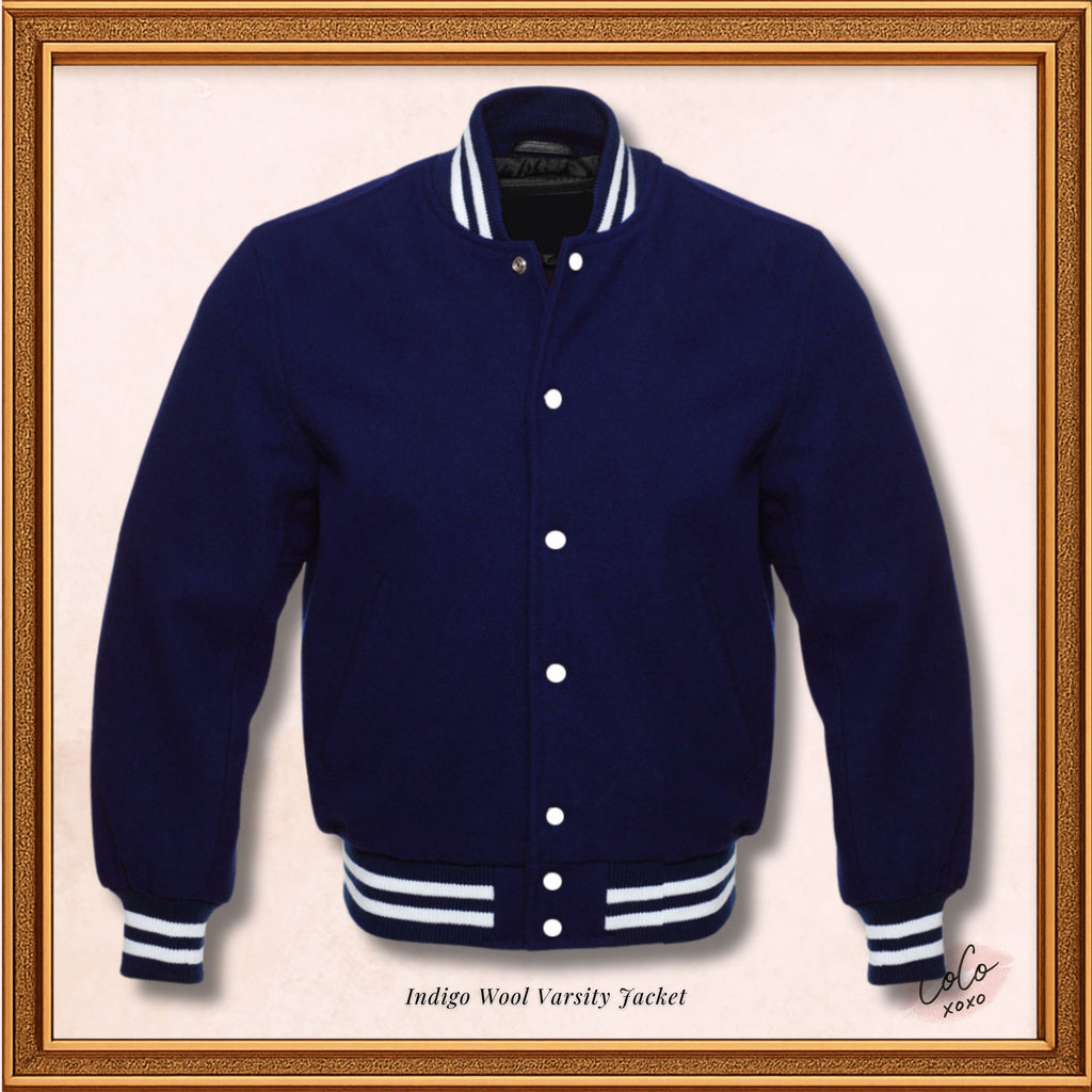 Navy Blue Blend Wool Varsity/Letterman College Jacket