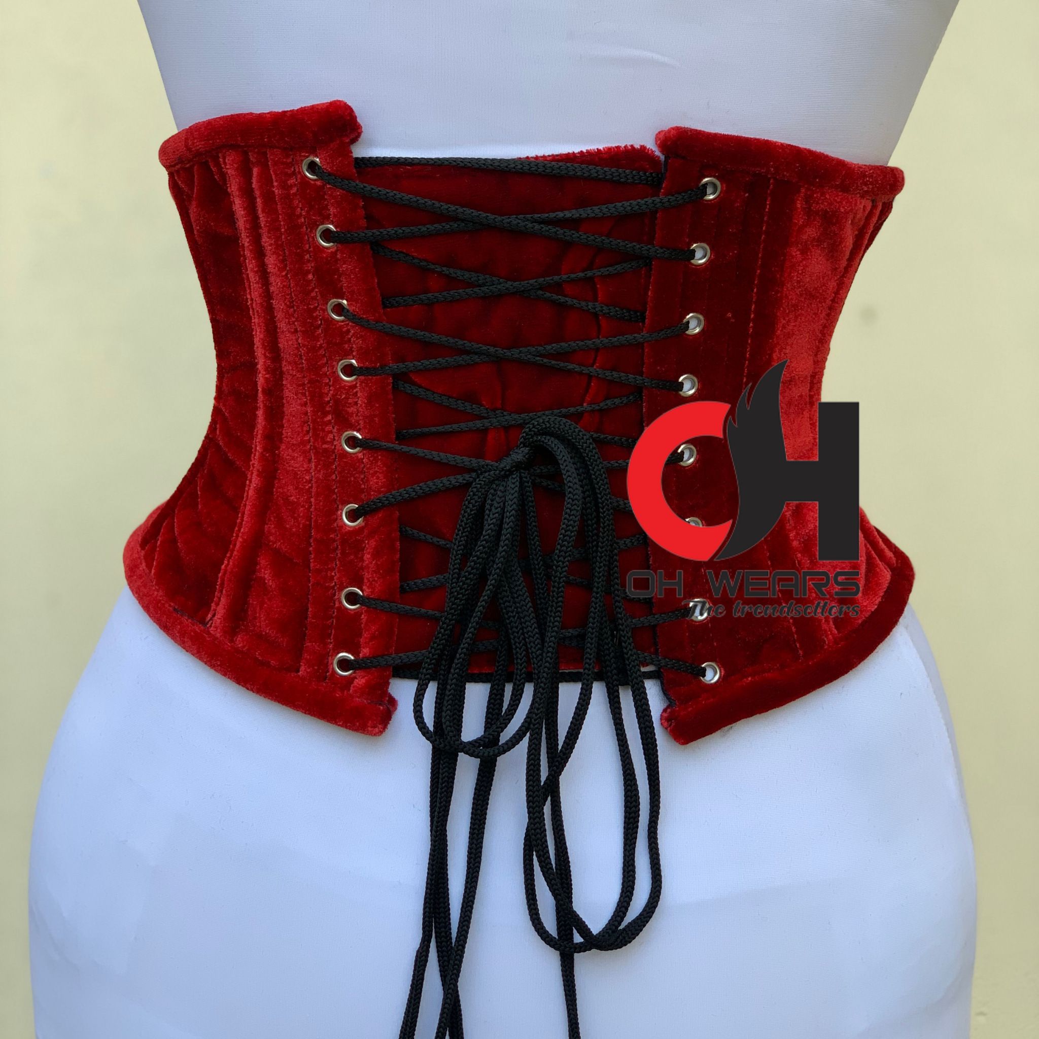 Women Red Velvet Underbust Corset Steel Boned Waist Trainer