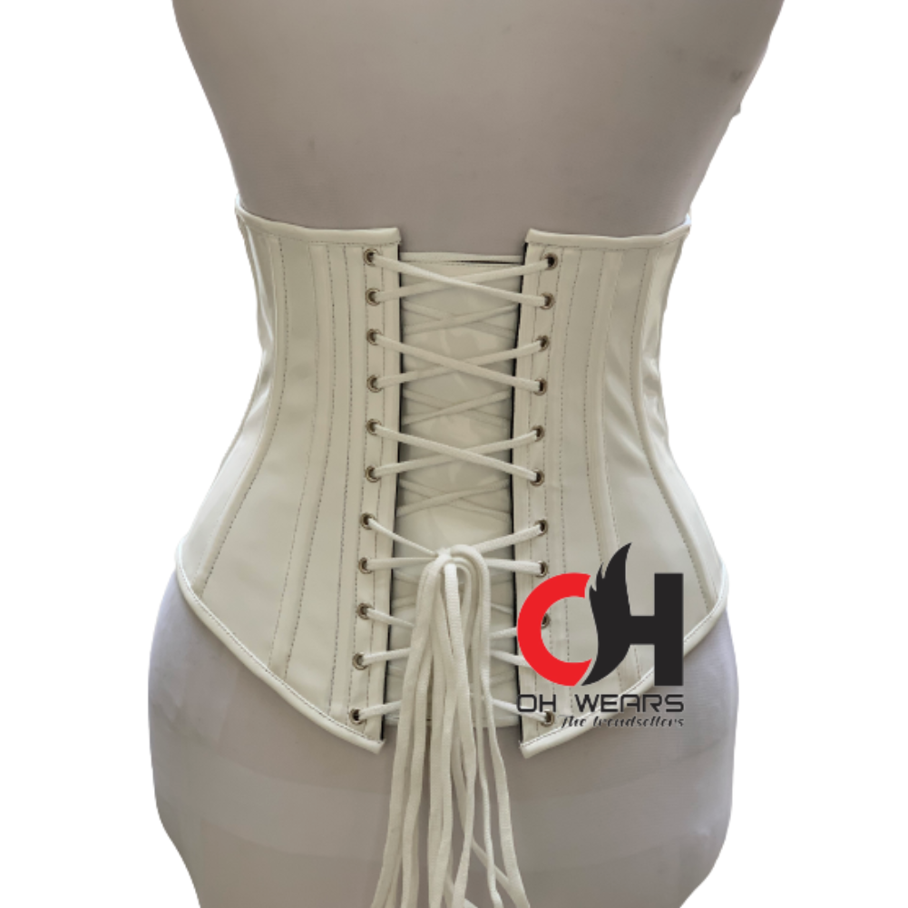 White PVC Underbust Corset Steel Boned Shapewear