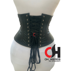 Black Leather Underbust Steel Boned Cotset