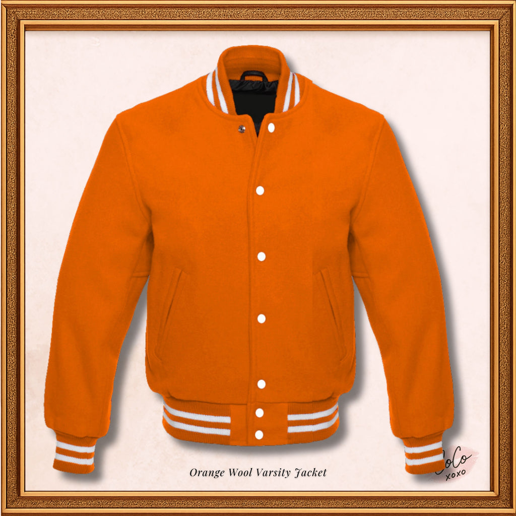 Varsity Letterman Baseball Jacket in Orange Blend Wool Jacket, School jacket, Wool Jacket