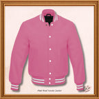Unisex Light Pink Full Wool Varsity jacket with White Ribs