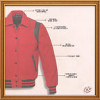 Varsity-Jacke aus roter Wolle mit Byron-Kragen und schwarzen Lederstreifen 
