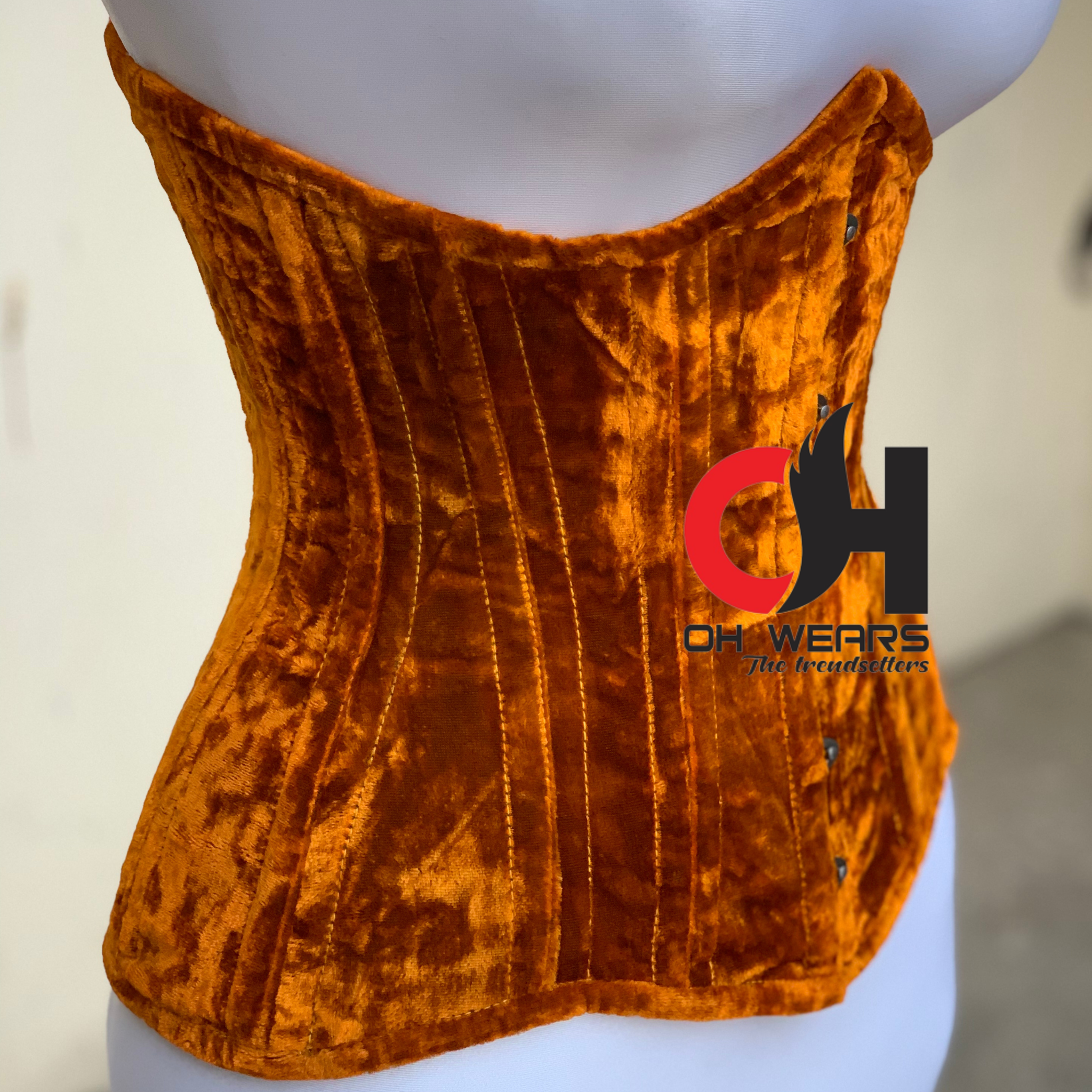 Orange Velvet Underbust Corset Steel Boned