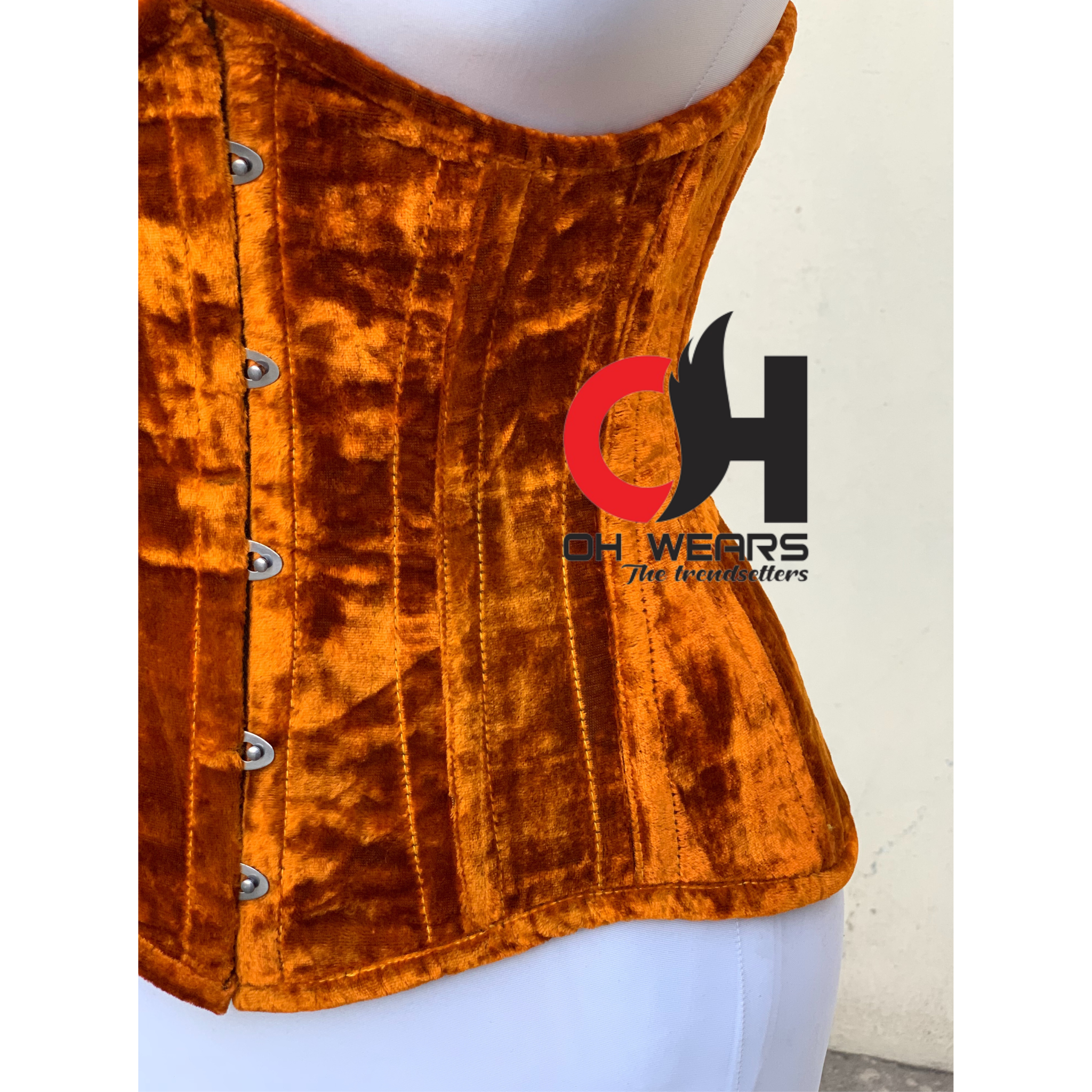 Orange Velvet Underbust Corset Steel Boned