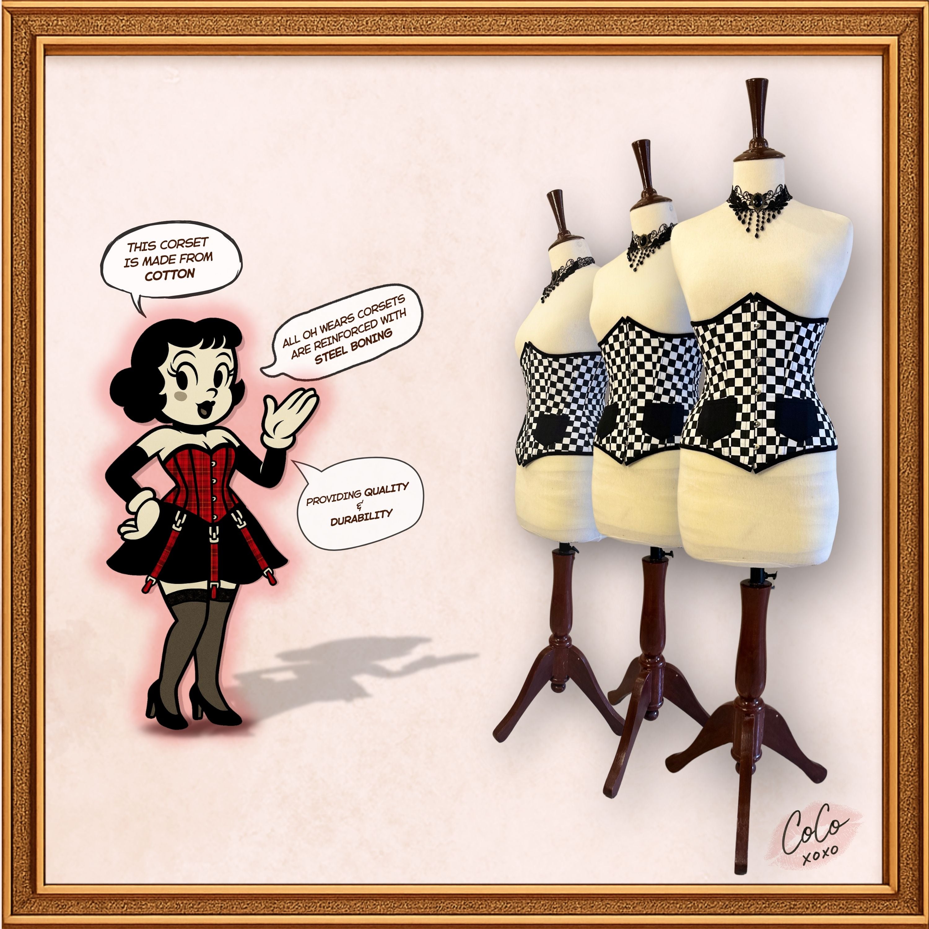 Checkered Black/White Underbust Corset