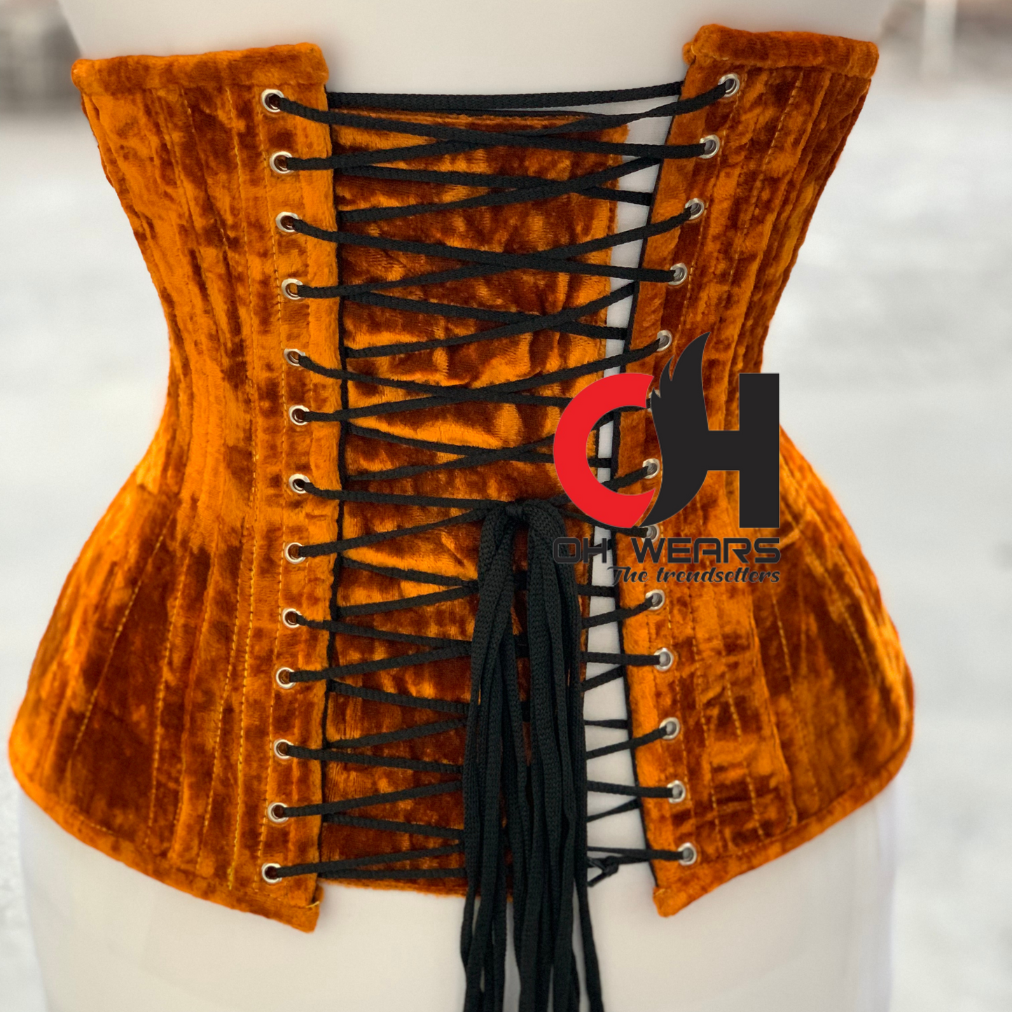 Orange Velvet Underbust Corset Steel Boned