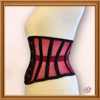 Black/Red Cotton Mesh Midbust/Waspie Corset