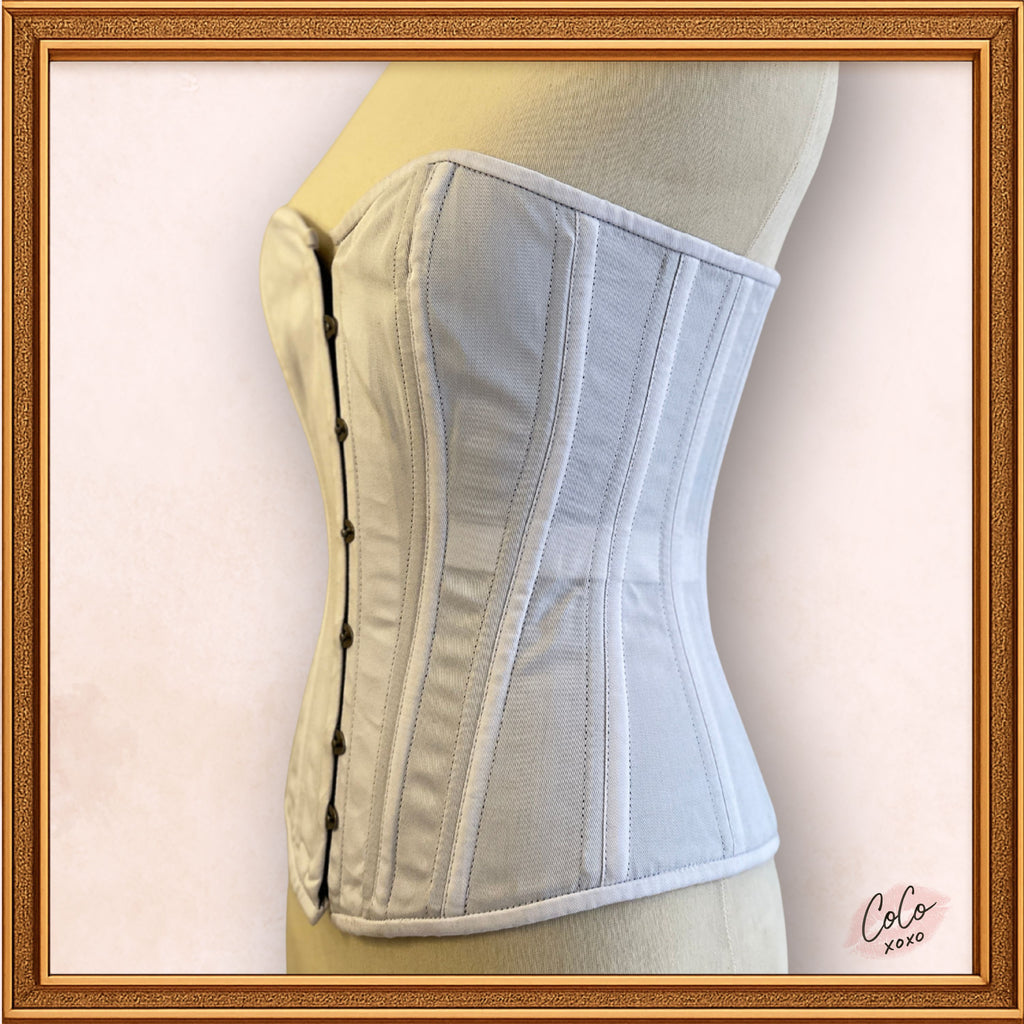 Women White Cotton Overbust Corset Steel Boned Waist Cincher