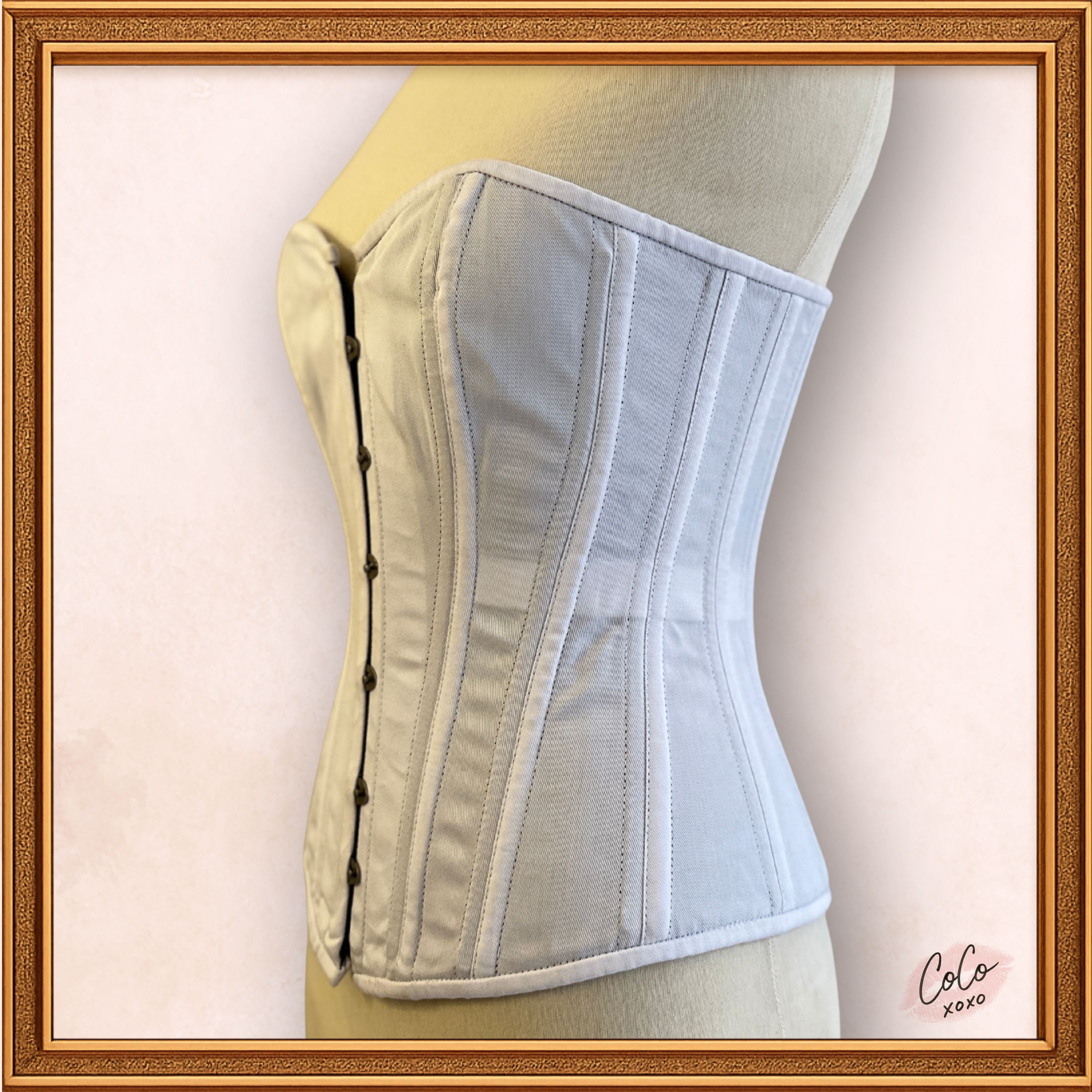 Women White Cotton Overbust Corset Steel Boned Waist Cincher