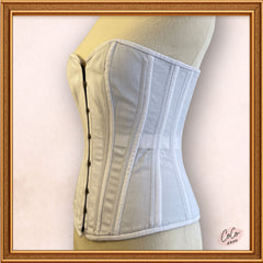 Women White Cotton Overbust Corset Steel Boned Waist Cincher
