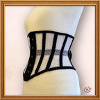Black/White Cotton Mesh Midbust/Waspie Cotton Corset
