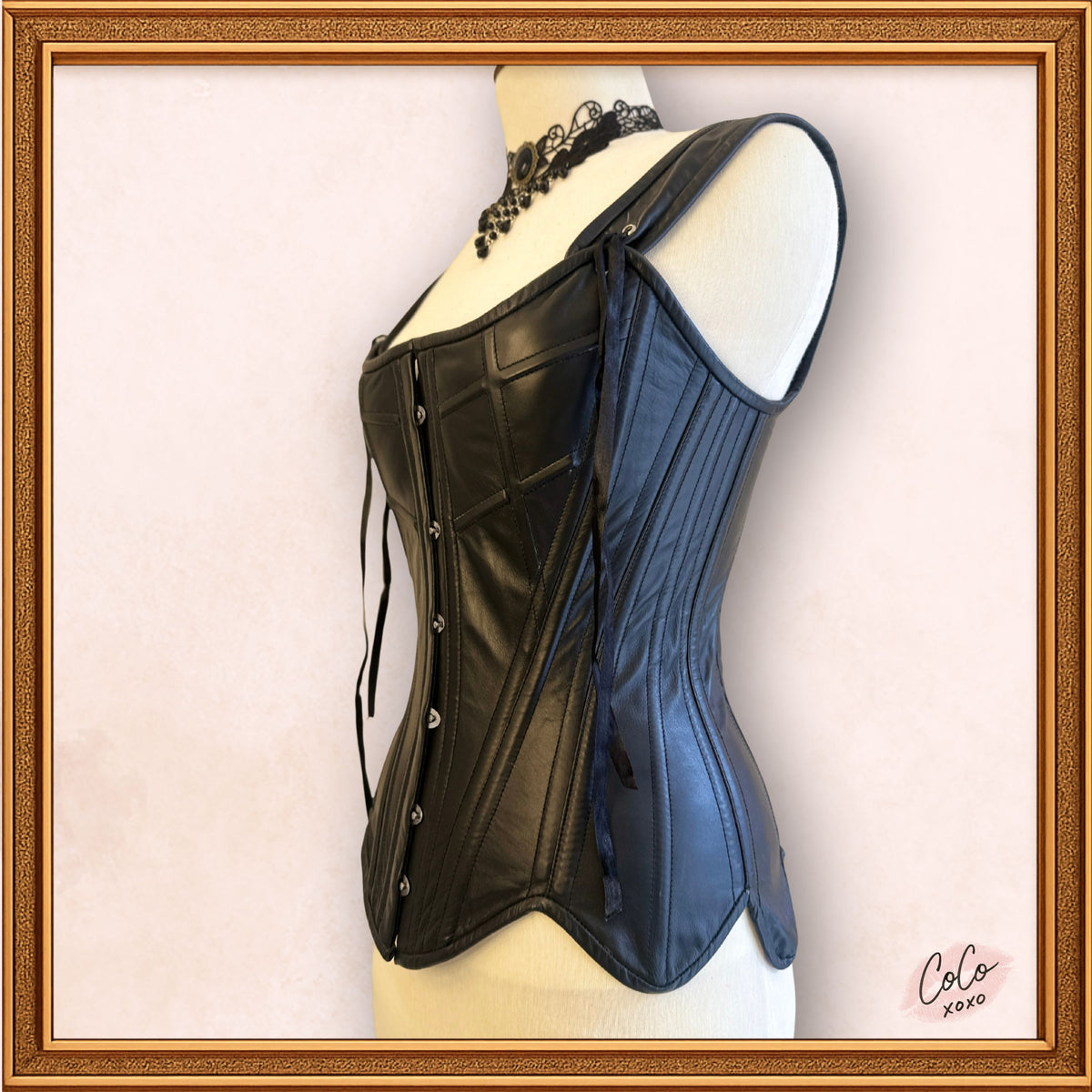 Overbust Black Leather Outwear Corset with Straps