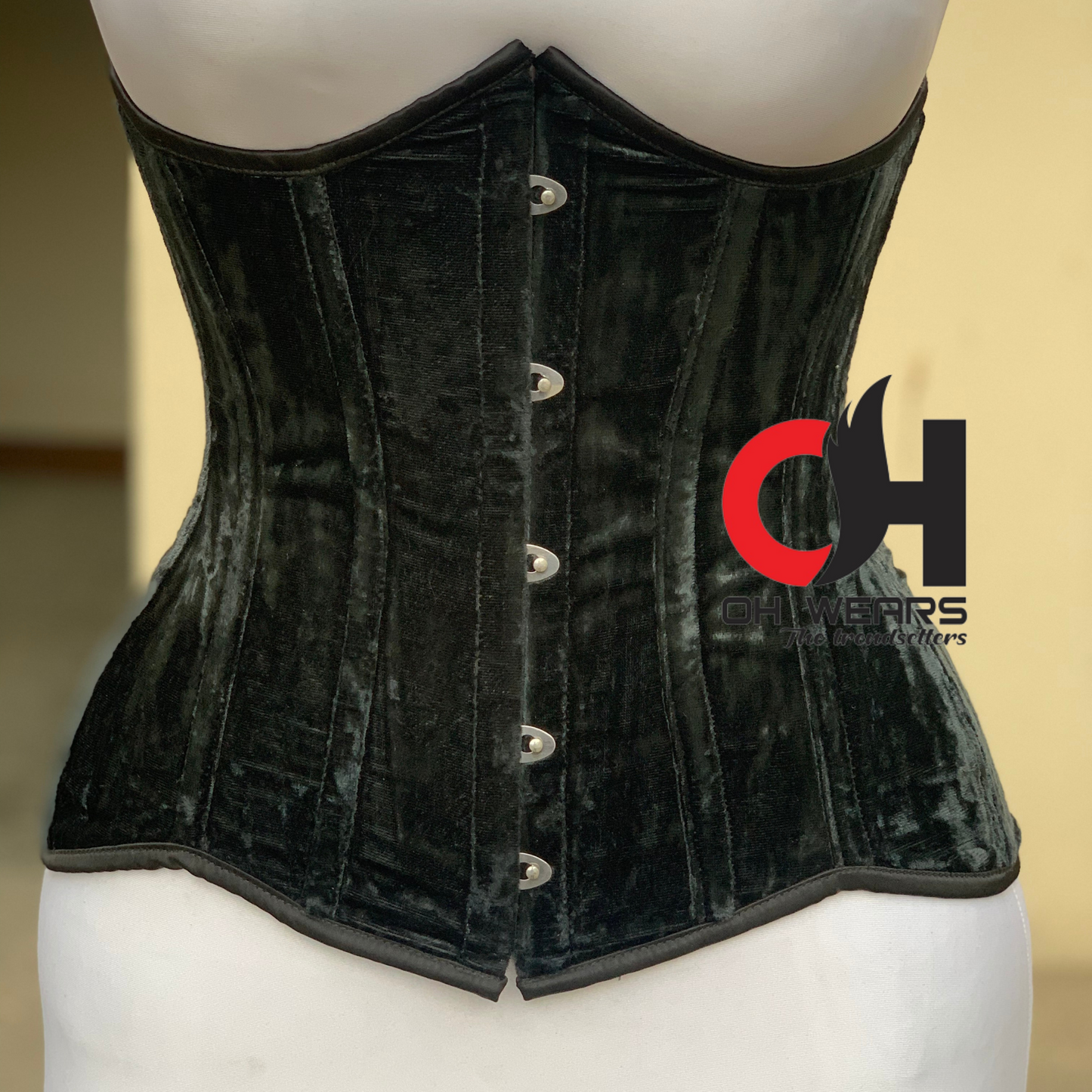 Black Velvet Underbust Corset - Steel Boned