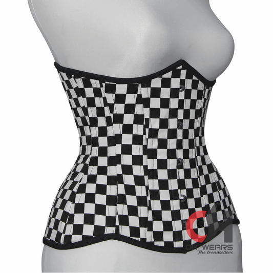 Pretty Women Underbust Corset, Black & White Cotton Waist Training Corsets, Steel Boned Corset OH-525