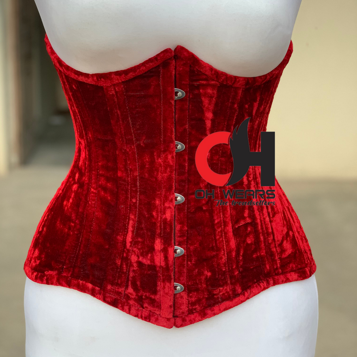 Red Velvet Underbust Corset Steel Boned